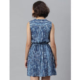 Women's Rayon Tie & Dye Sleeveless Above Knee Dress (Blue)
